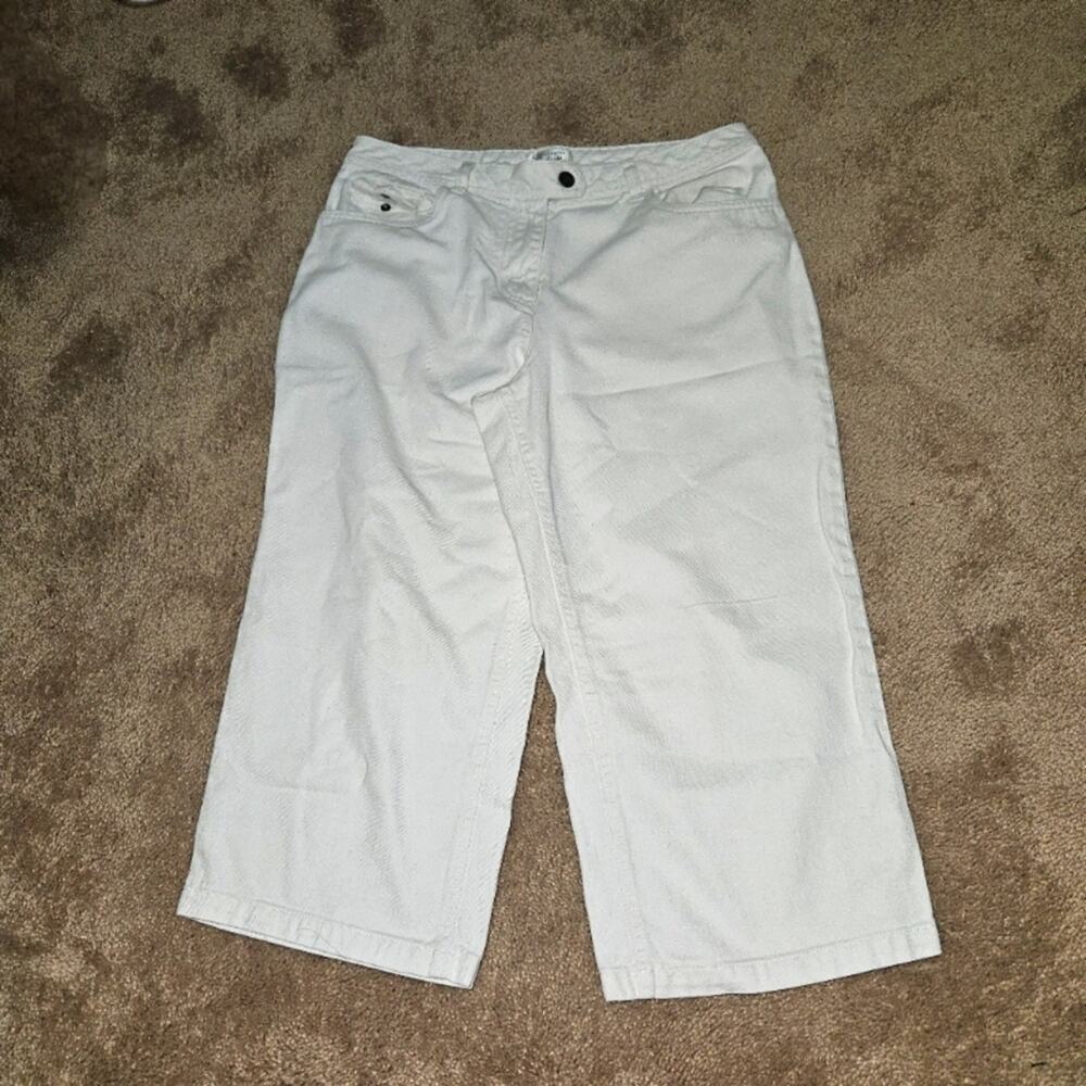 CHRISTOPHER BANKS WOMENS WHITE DENIM CAPRI WIDE LEG PANTS SZ 12 VACATION CASUAL